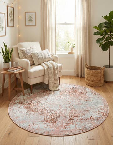 Rose Pink Kamala Washable Round Rug