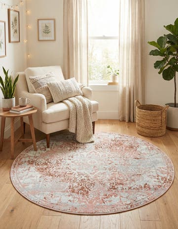 Rose Pink Kamala Washable Round Rug