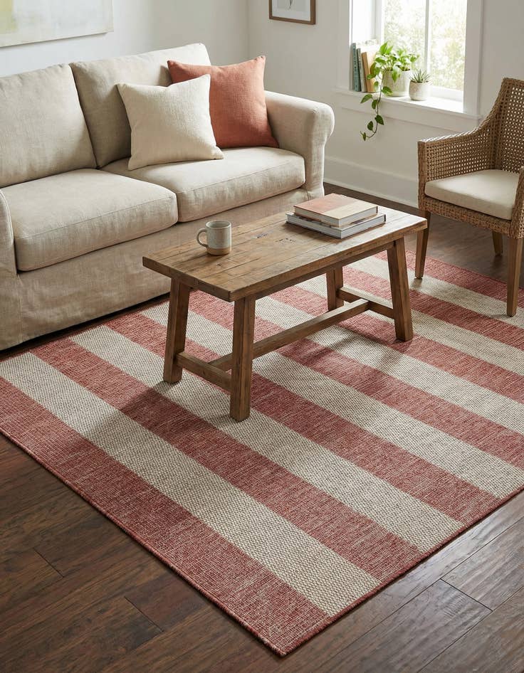 Detail image of 5' 3 x 5' 3  Washable Striped Indoor / Outdoor Square Rug