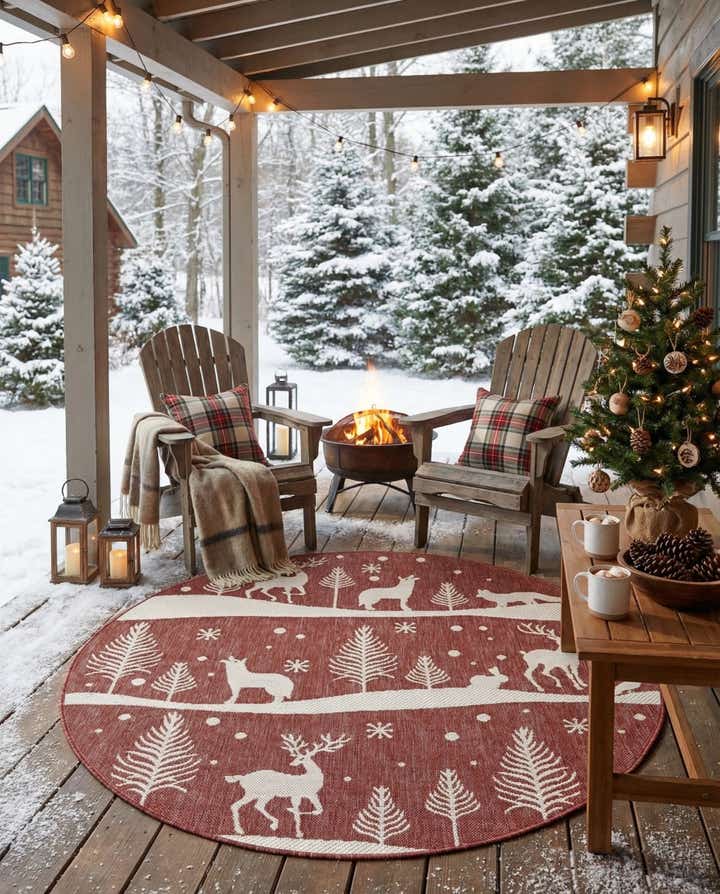 5' 3 x 5' 3 Easy-Clean Holiday Indoor / Outdoor Round Rug