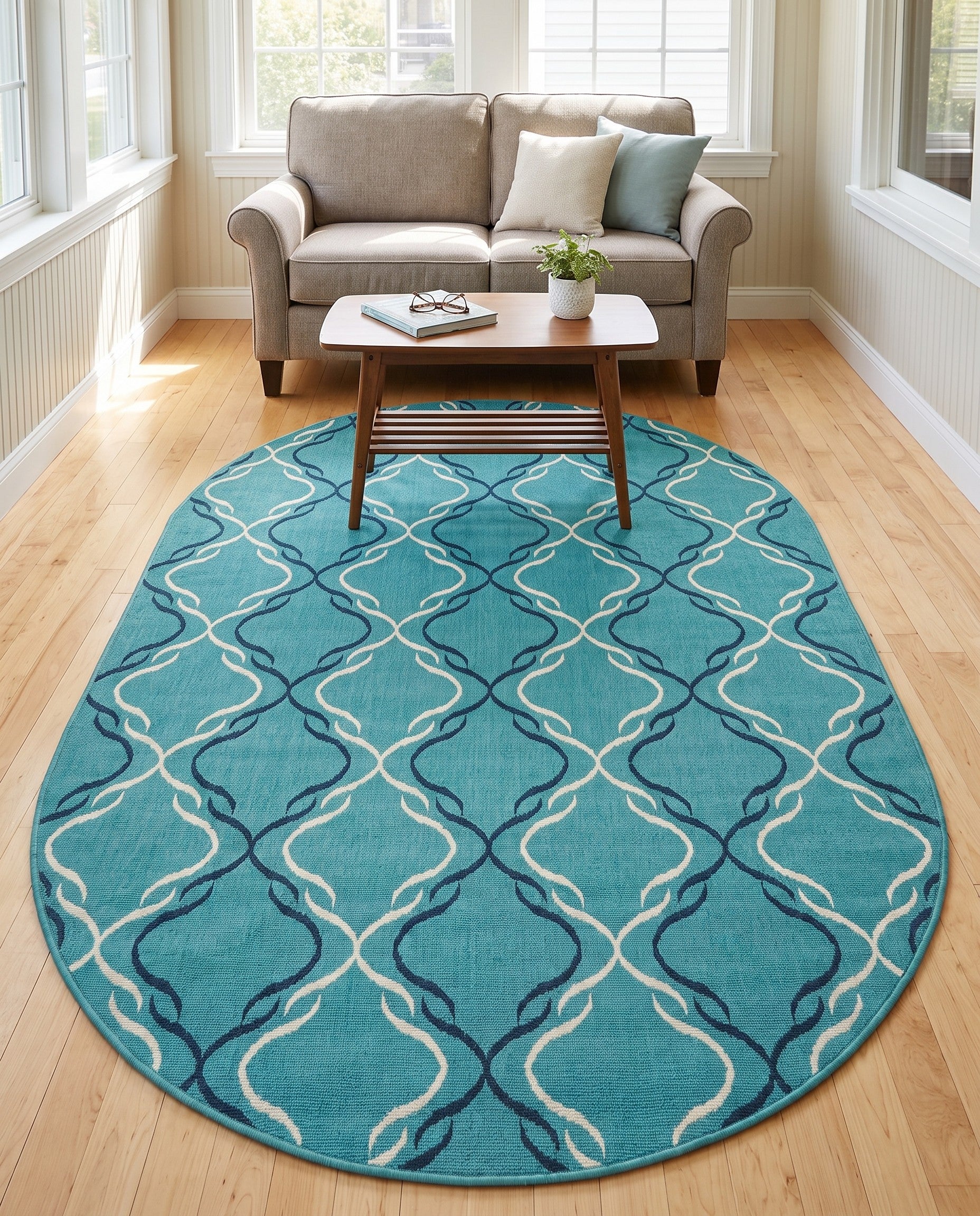5' 3 x 8' Easy-Clean Lattice Indoor / Outdoor Oval Rug