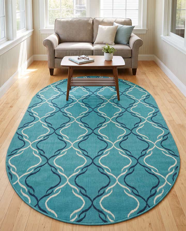 5' 3 x 8' Easy-Clean Trellis Indoor / Outdoor Oval Rug
