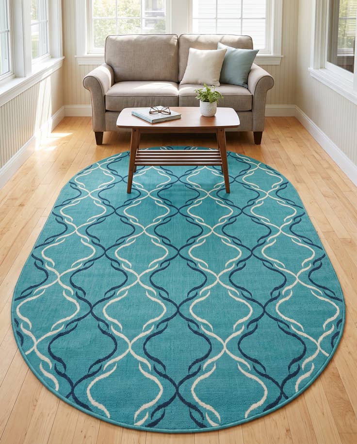 Detail image of 5' 3 x 8' Easy-Clean Trellis Indoor / Outdoor Oval Rug