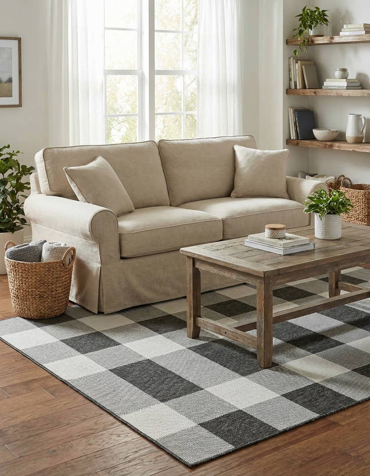 Detail image of 5' 3 x 7'  Washable Checkered Indoor / Outdoor Rug