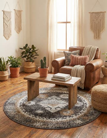 Charcoal Gray Eco Southwestern Round Rug