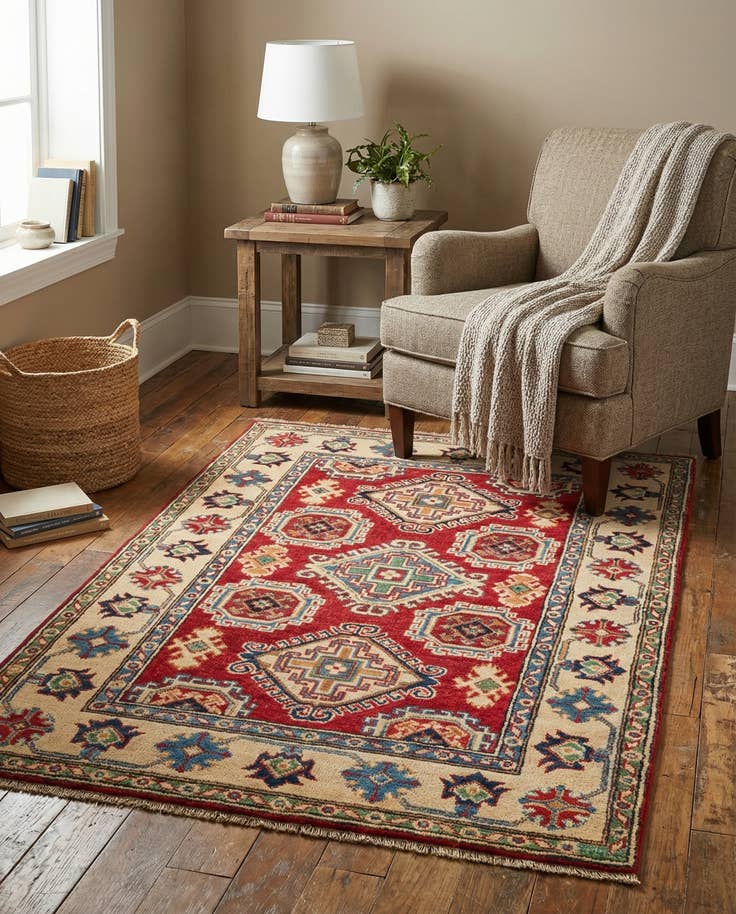 Detail image of 3' 4 x 5' Hand Knotted Kazak Rug