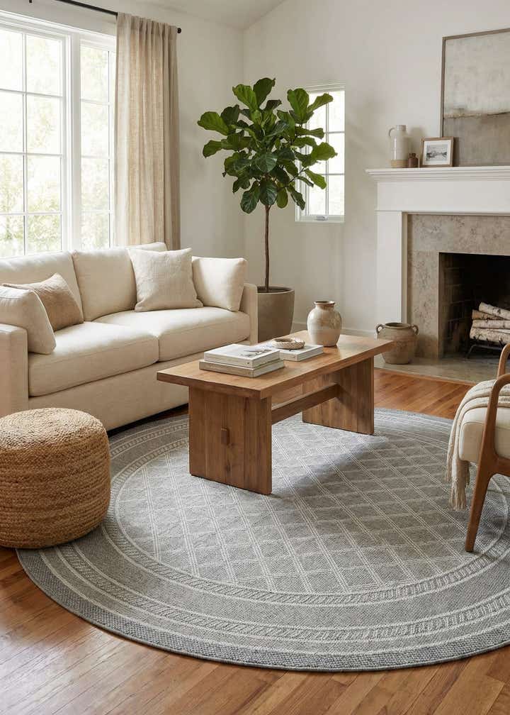 7' 10 x 7' 10 Easy-Clean Trellis Indoor / Outdoor Round Rug