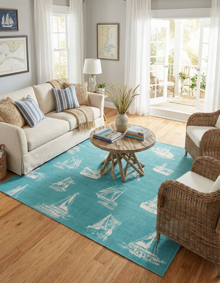 Detail image of 7' 10 x 7' 10  Washable Coastal Indoor / Outdoor Square Rug