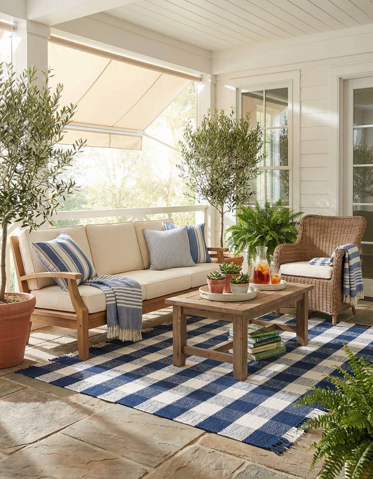 Detail image of 7' 10 x 7' 10 Easy-Clean Eco Plaid Washable Indoor / Outdoor Square Rug