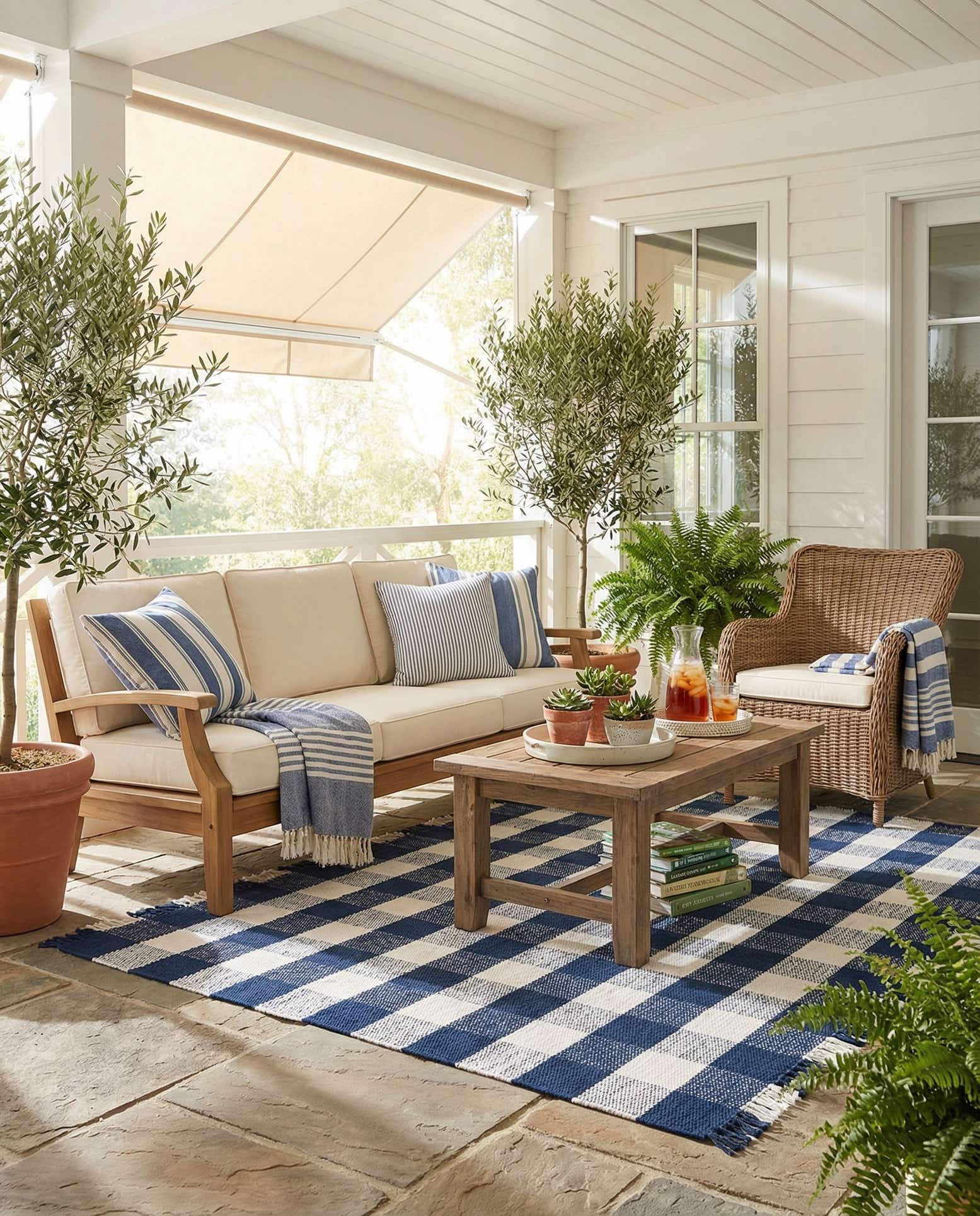 7' 10 x 7' 10 Easy-Clean Eco Plaid Washable Indoor / Outdoor Square Rug