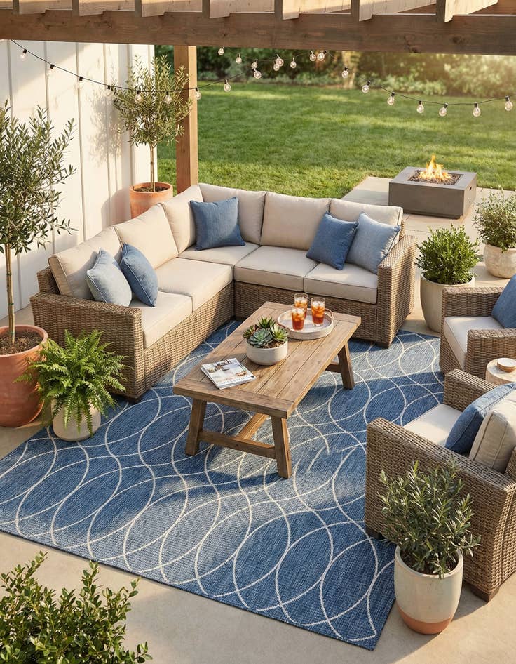 Detail image of  10' x 10'  Washable Lattice Indoor / Outdoor Square Rug