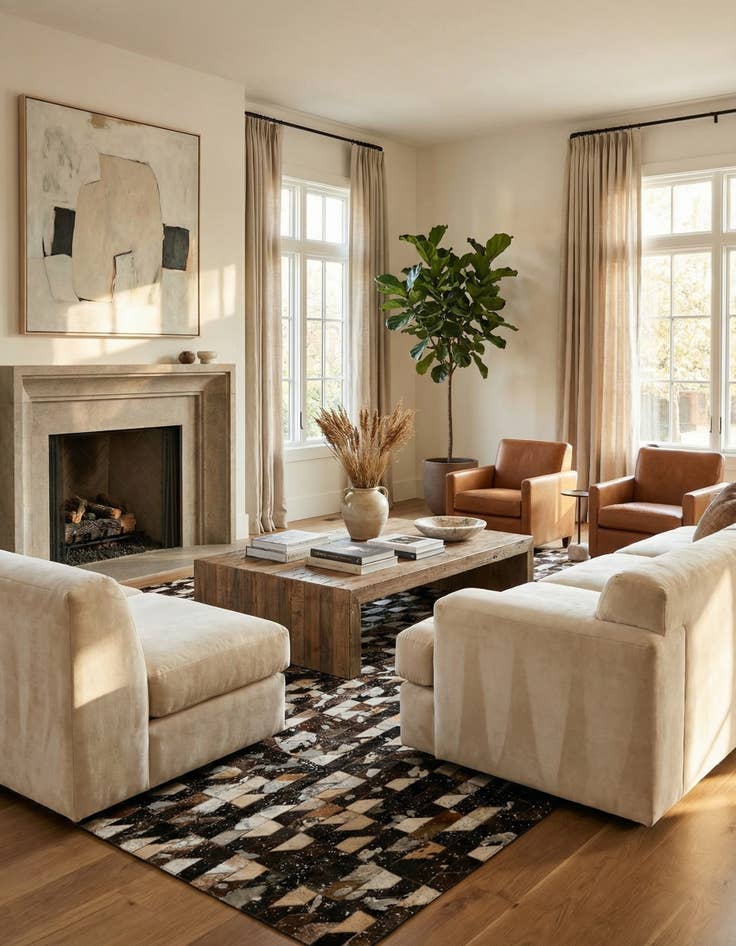 Detail image of  5' 1 x 7' 11 Cowhide - Patchwork Rug