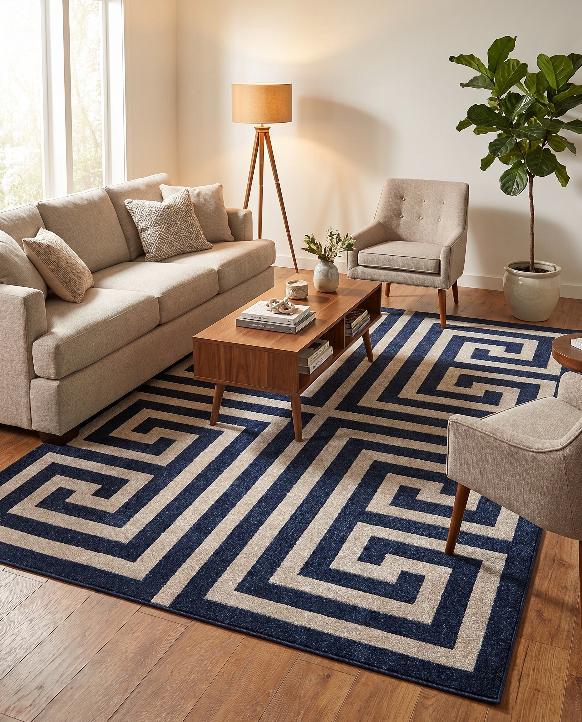 Navy Blue Greek Key Rug