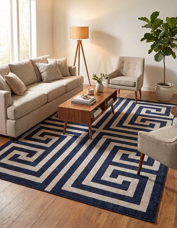Navy Blue Greek Key Rug