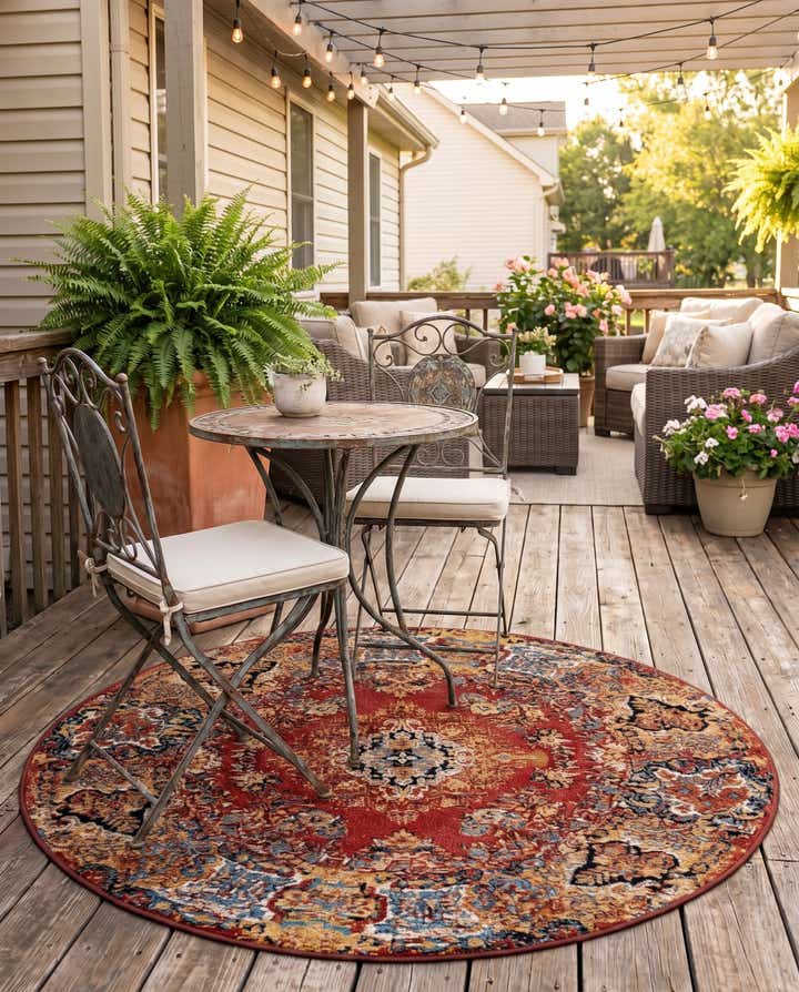 4' x 4' Easy-Clean Traditional Indoor / Outdoor Round Rug