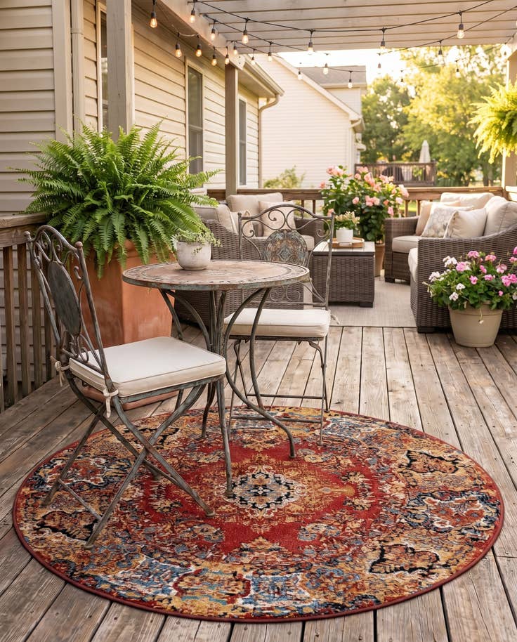 Detail image of 4' x 4' Easy-Clean Traditional Indoor / Outdoor Round Rug