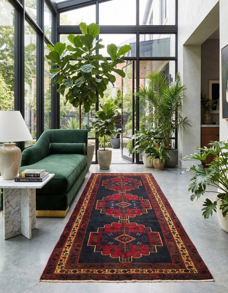 Detail image of 4' 10 x 9'  Hand Knotted Hamedan Persian Wool Rug