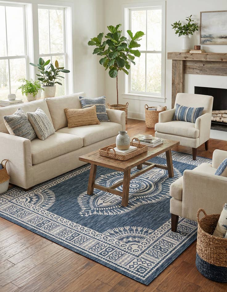 Detail image of 7' 10 x 10'  Washable Traditional Indoor / Outdoor Rug