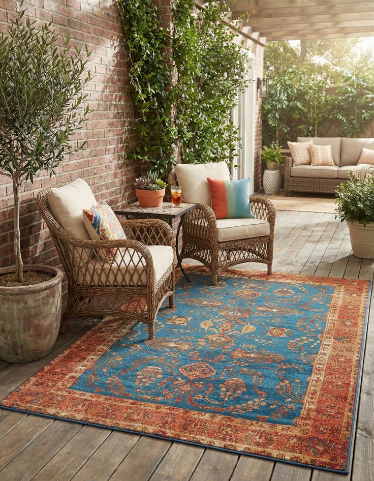 Detail image of 5' 3 x 8'  Washable Traditional Indoor / Outdoor Rug
