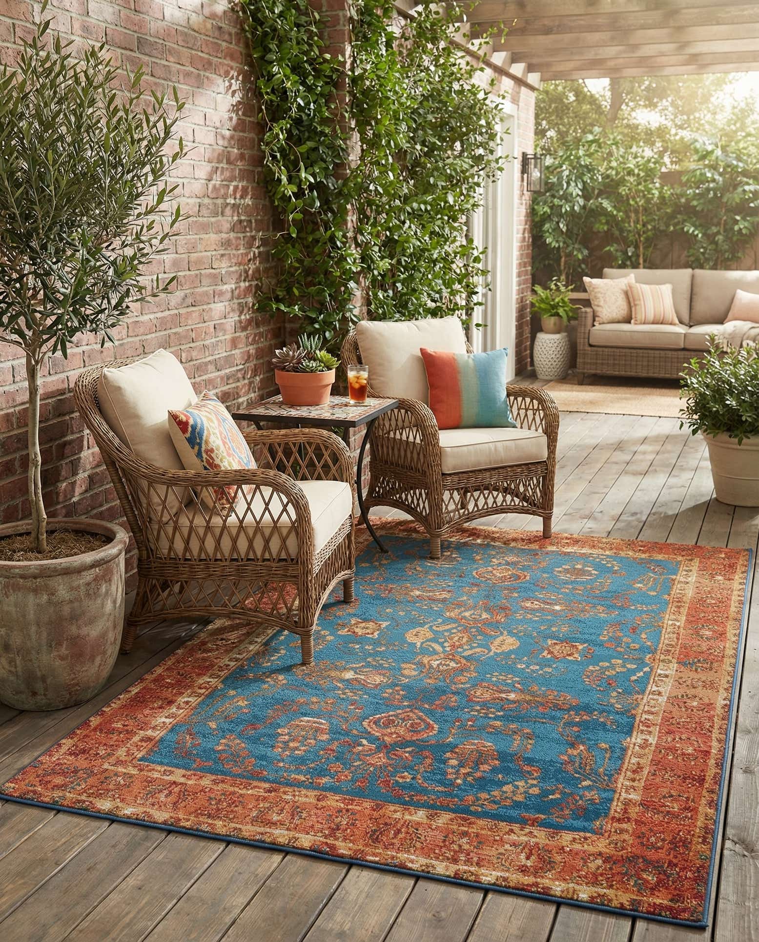 5' 3 x 8' Easy-Clean Traditional Indoor / Outdoor Rug