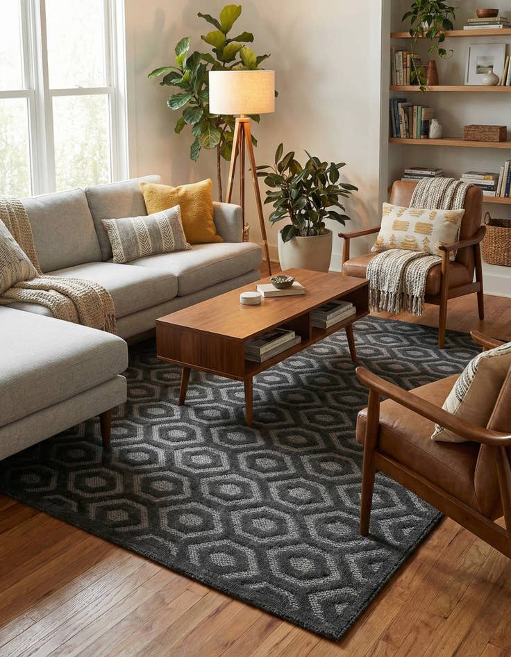 Detail image of 7' 10 x 7' 10  Washable Trellis Textured Indoor / Outdoor Square Rug