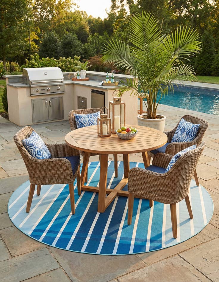 Detail image of 7' 10 x 7' 10  Washable Striped Indoor / Outdoor Round Rug