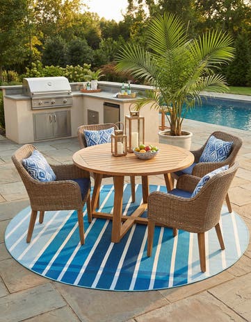 7' 10 x 7' 10 Easy-Clean Ribbon Indoor / Outdoor Round Rug