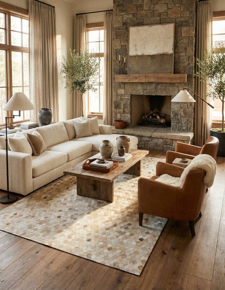 Detail image of  6' 9 x 9' 11 Cowhide Stocks Rug