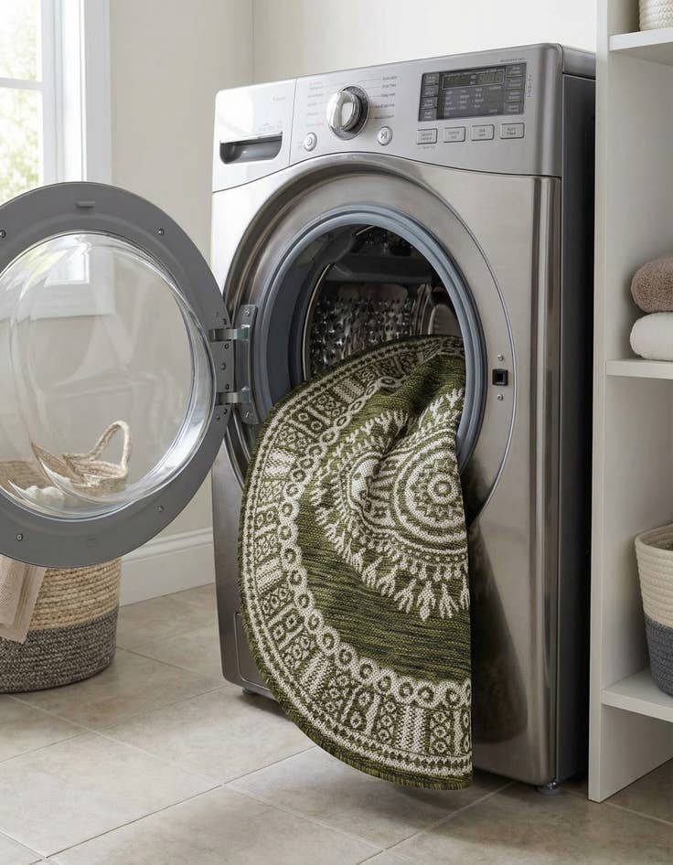 Detail image of  3' x 3'  Washable Traditional Indoor / Outdoor Round Rug