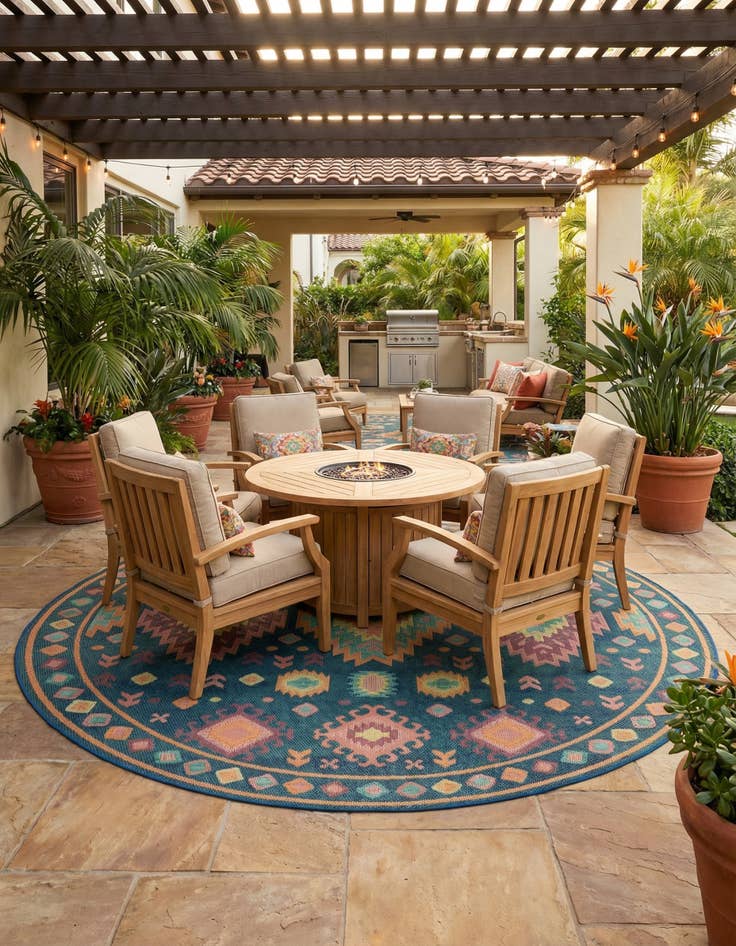 Detail image of 10' x 10'  Washable Baja Indoor / Outdoor Round Rug