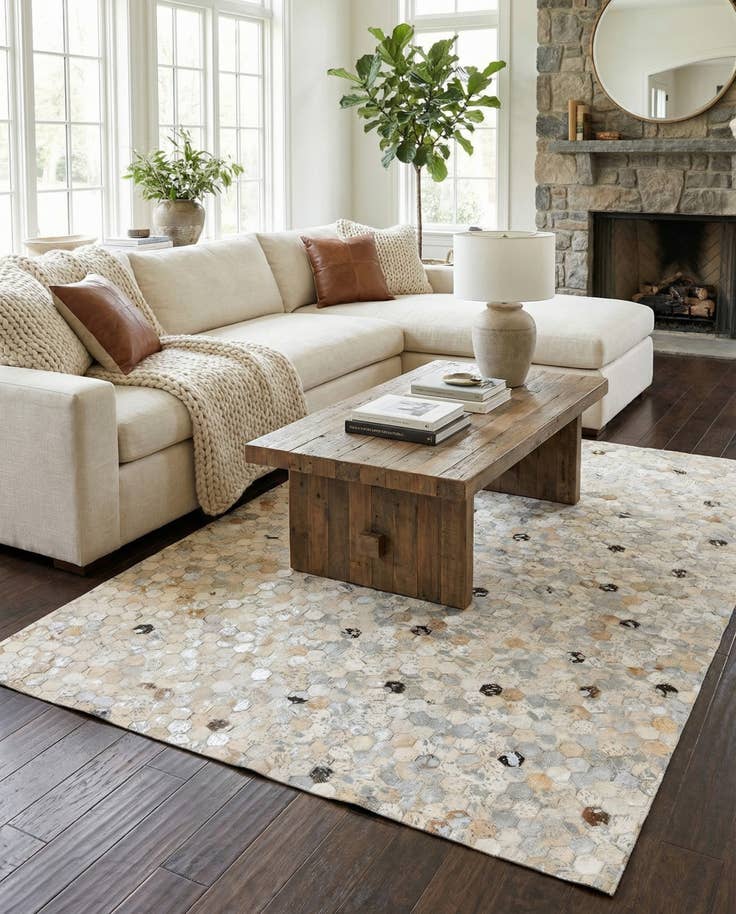 Detail image of 5' 3 x 7' 8 Cowhide Stocks Rug