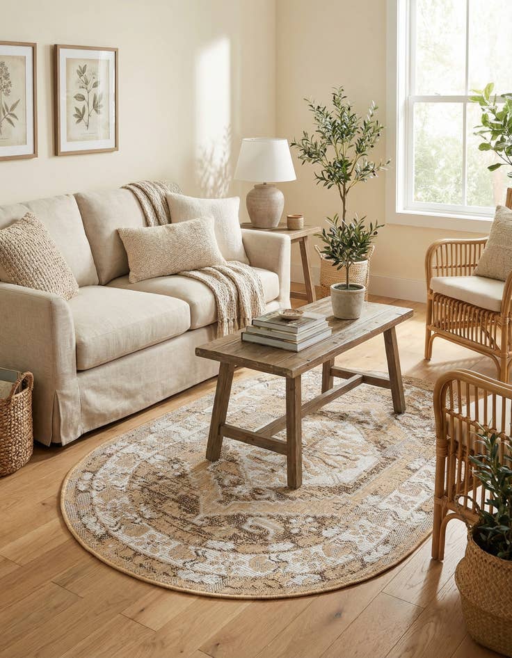 Detail image of 3' x 5' 3  Washable Traditional Indoor / Outdoor Oval Rug