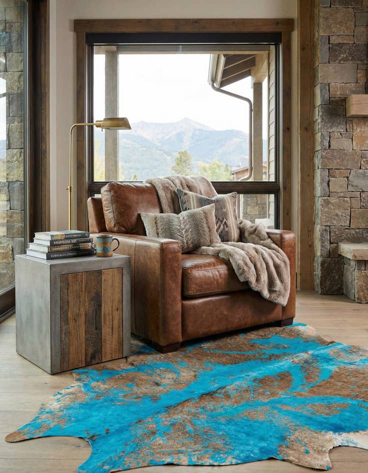 Detail image of 6' 7 x 6' 11 Cowhide Leather Square Rug