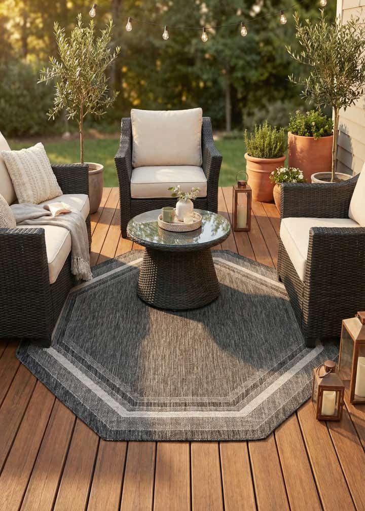 7' 10 x 7' 10 Easy-Clean Border Indoor / Outdoor Octagon Rug