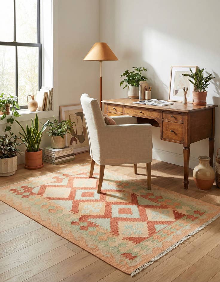 Detail image of 2' 7 x 4'  Hand Woven Kilim Waziri Wool Rug