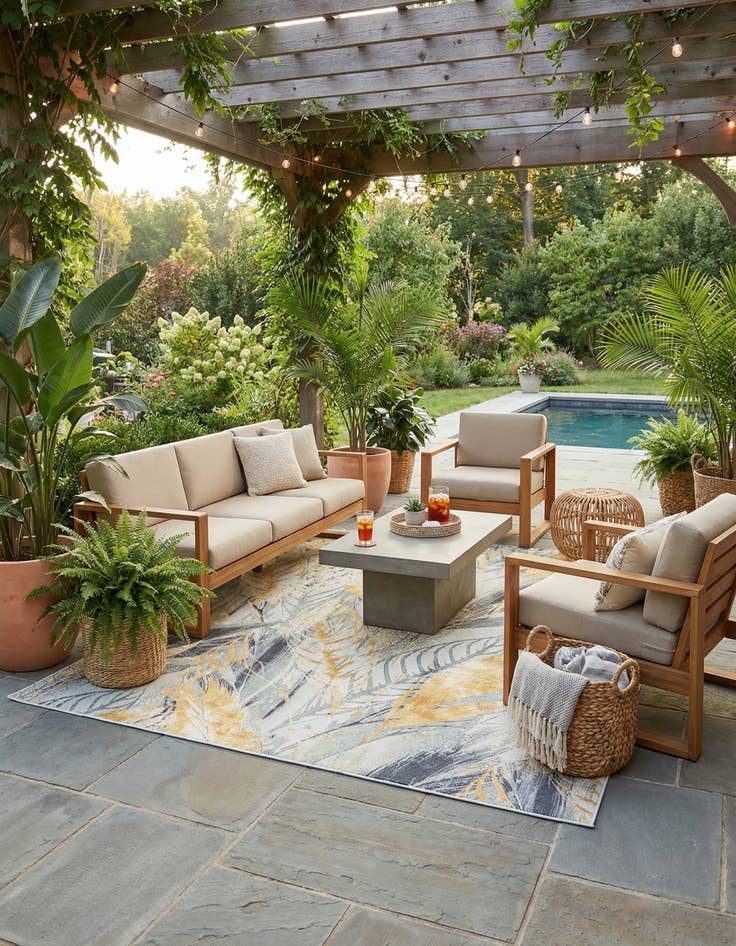 Detail image of 10' x 10' Easy-Clean Botanical Indoor / Outdoor Square Rug