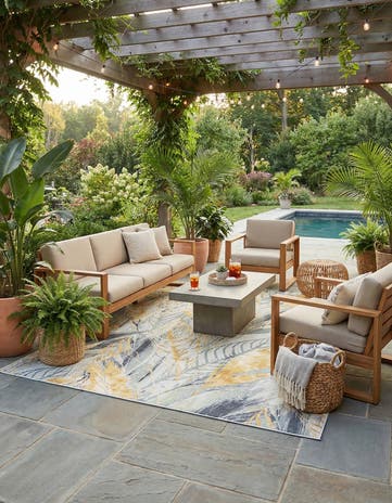 10' x 10' Easy-Clean Botanical Indoor / Outdoor Square Rug