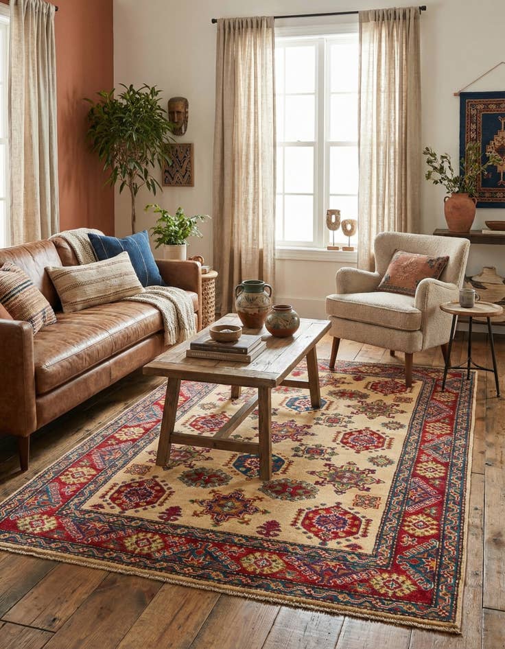 Detail image of 4' 1 x 6'  Hand Knotted Kazak Rug