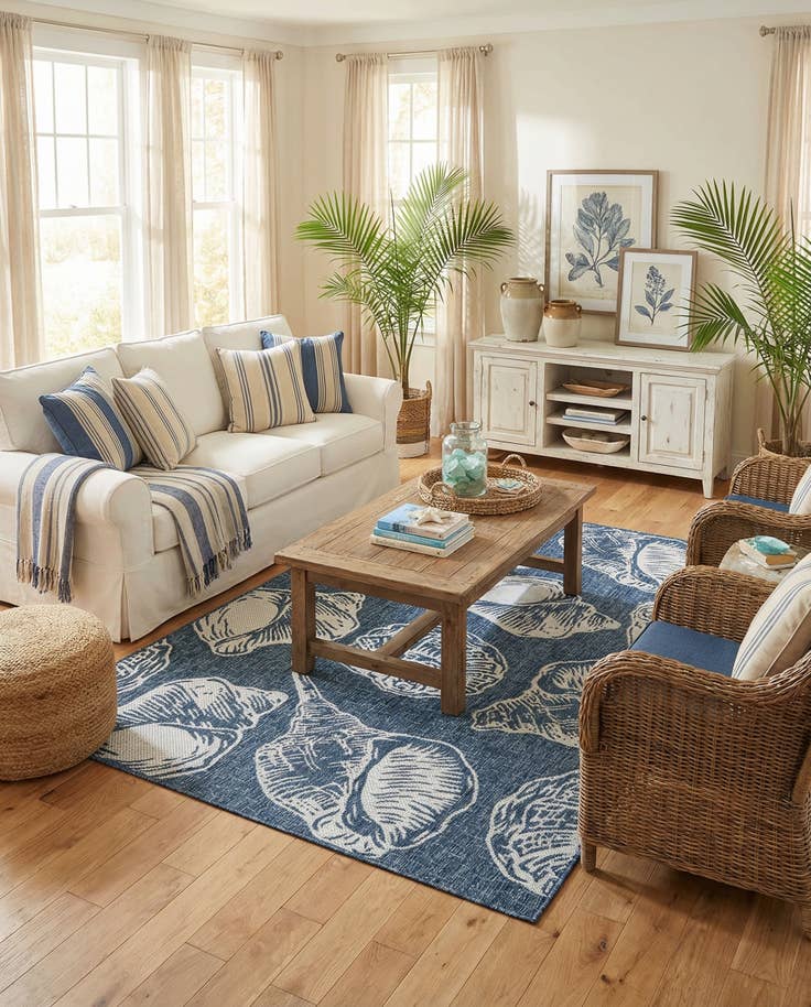 Detail image of 5' 3 x 8' Easy-Clean Coastal Indoor / Outdoor Rug