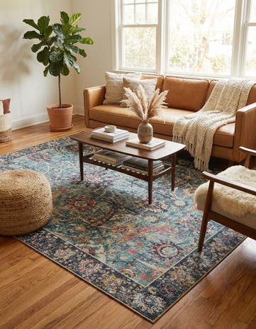 Vintage Green Washable Timeless Rug