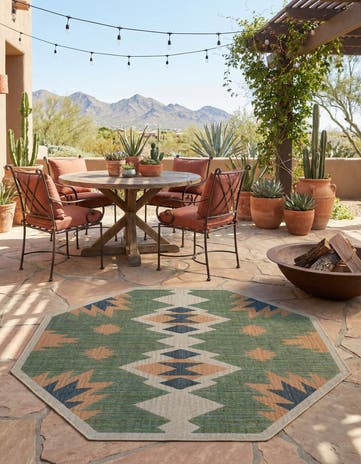 Green Easy-Clean Baja Indoor / Outdoor Octagon Rug