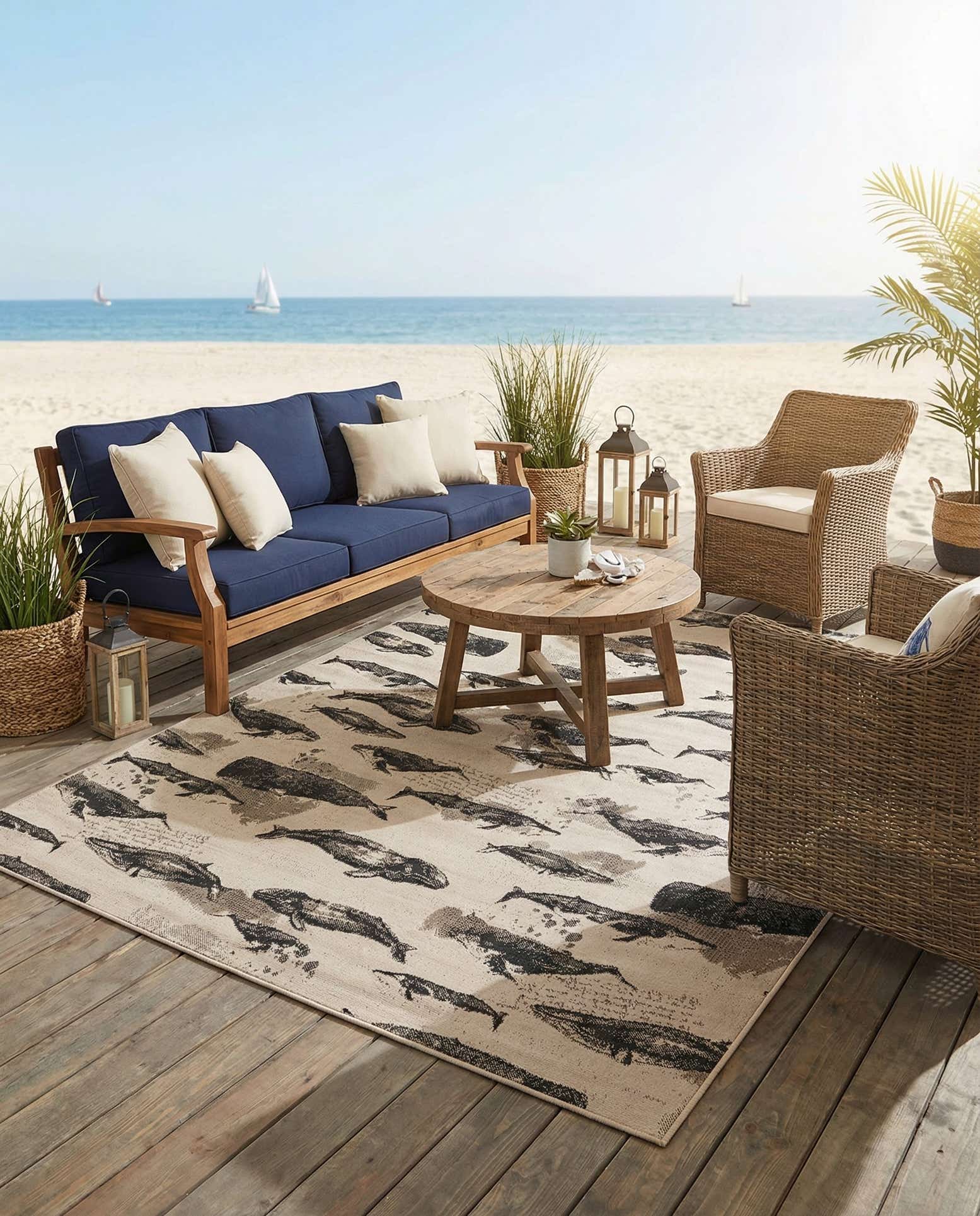 7' 10 x 10' Easy-Clean Coastal Indoor / Outdoor Rug