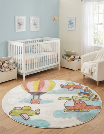 5' 3 x 5' 3 Airplanes Whimsy Kids Round Rug