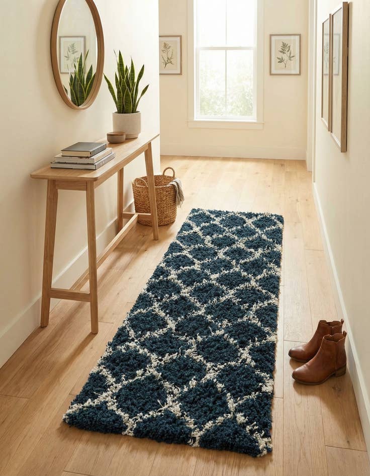 Detail image of  2' 7 x 12' Lattice Shag Runner Rug