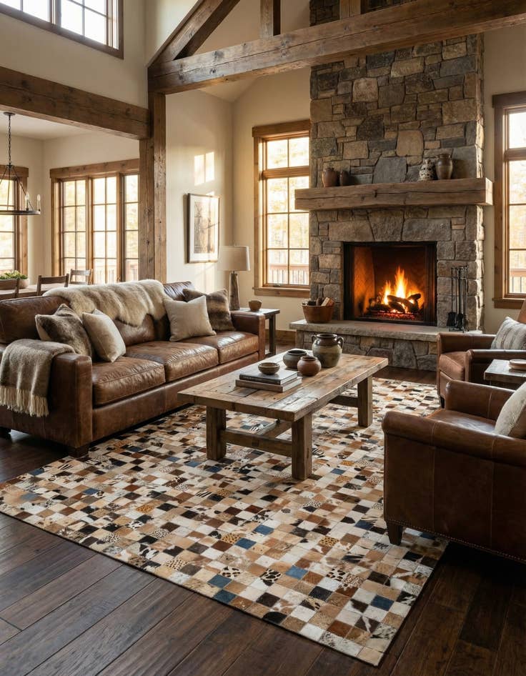 Detail image of 5' x 7' 10 Cowhide Leather Rug