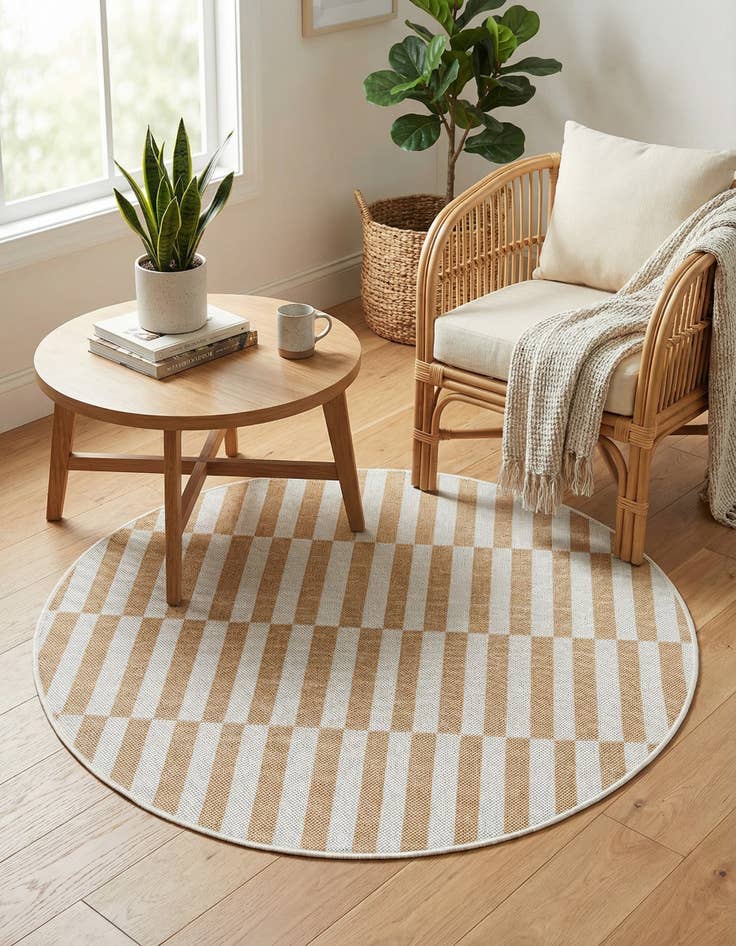 Detail image of 4' x 4' Easy-Clean Striped Indoor / Outdoor Round Rug