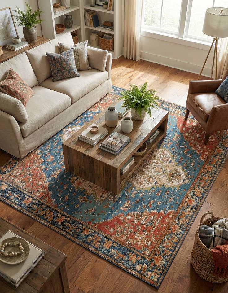 Detail image of  10' x 10'  Washable Traditional Indoor / Outdoor Square Rug