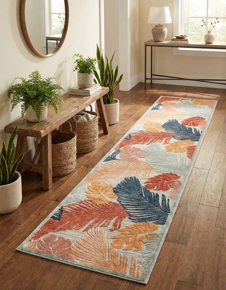 Detail image of 2' 7 x 12' Easy-Clean Botanical Indoor / Outdoor Runner Rug