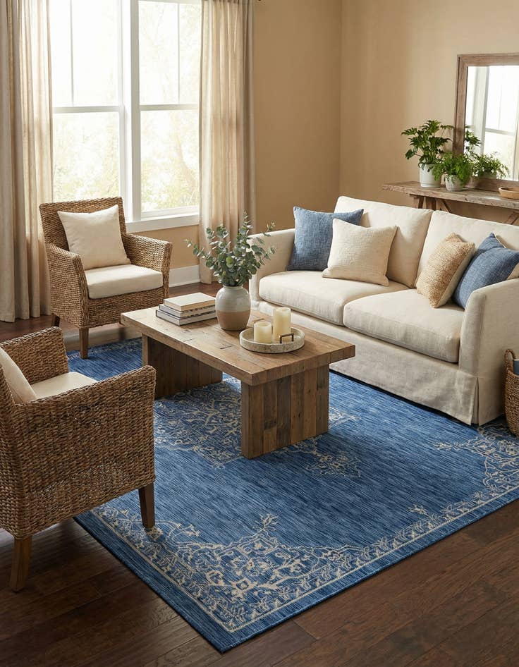 Detail image of 7' 10 x 11'  Washable Traditional Indoor / Outdoor Rug