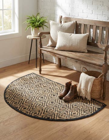 Black Hand Woven Braided Jute Hearth Rug